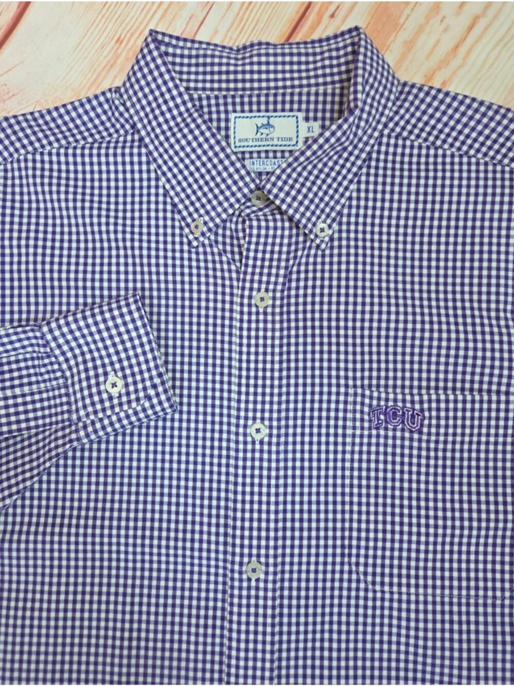 Southern Tide TCU Purple Long Sleeve Intercoastal Shirt XL